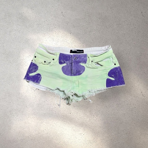 Urban Outfitters BDG Super Shortie Green & Purple Micro Booty Shorts - Picture 1 of 2